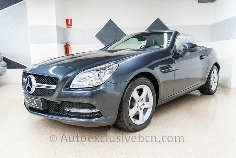 Mercedes SLK 200 BE Gris Tenorita - Piel Negra . Auto Exclusive BCN, tu concesionario Ocasión Mercedes Barcelona